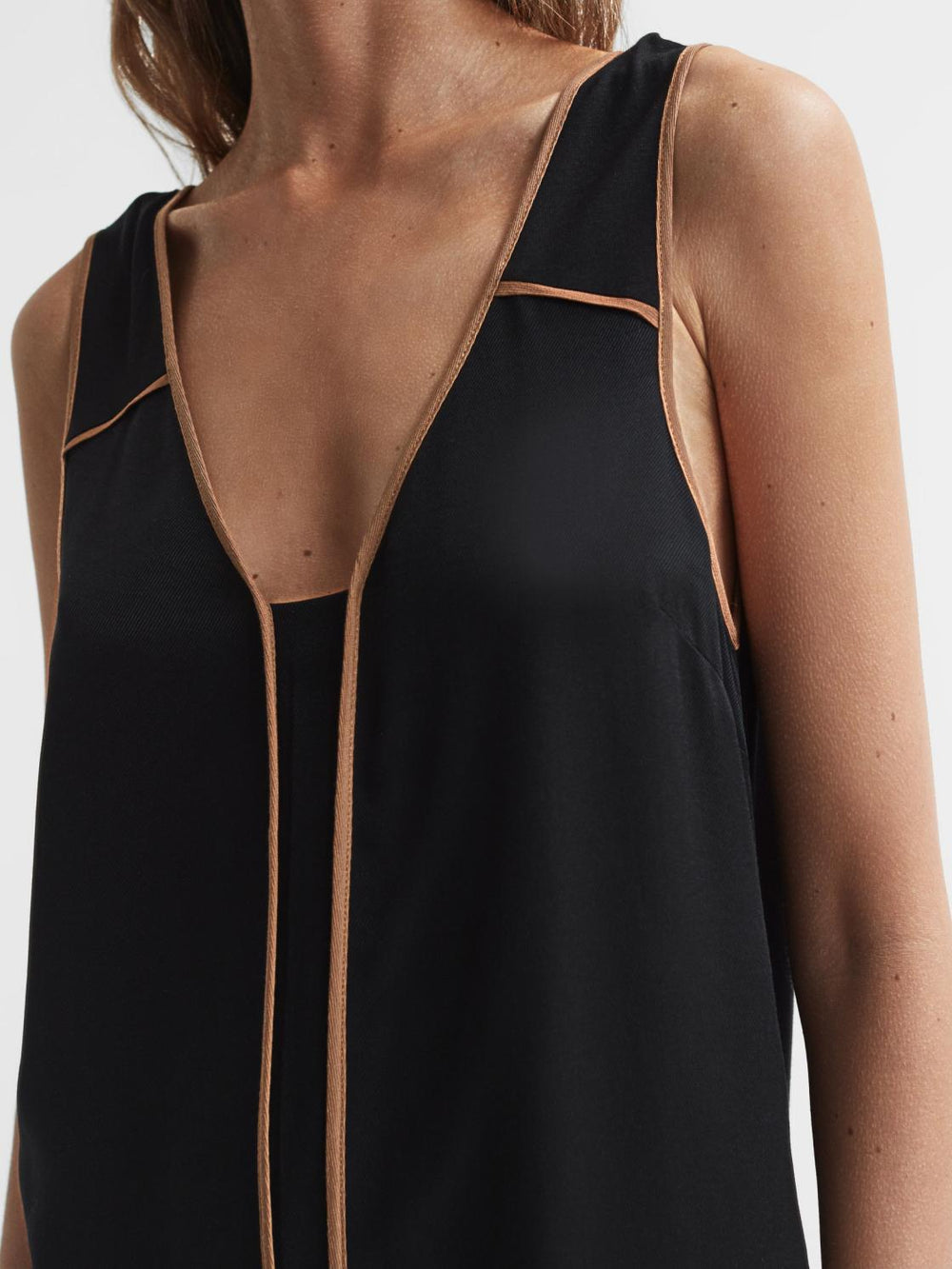 Reiss Tops | Jessy Sleeveless V-Neck Vest Black/camel - Women
