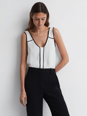 Reiss Tops | Jessy Sleeveless V-Neck Vest Ivory/black - Women
