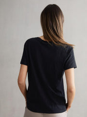 Reiss Tops | Joey Slub Cotton T-Shirt Black - Women