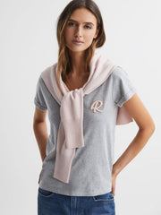 Reiss Tops | Lara Cotton Motif V-Neck T-Shirt Grey Marl - Women