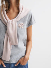 Reiss Tops | Lara Cotton Motif V-Neck T-Shirt Grey Marl - Women