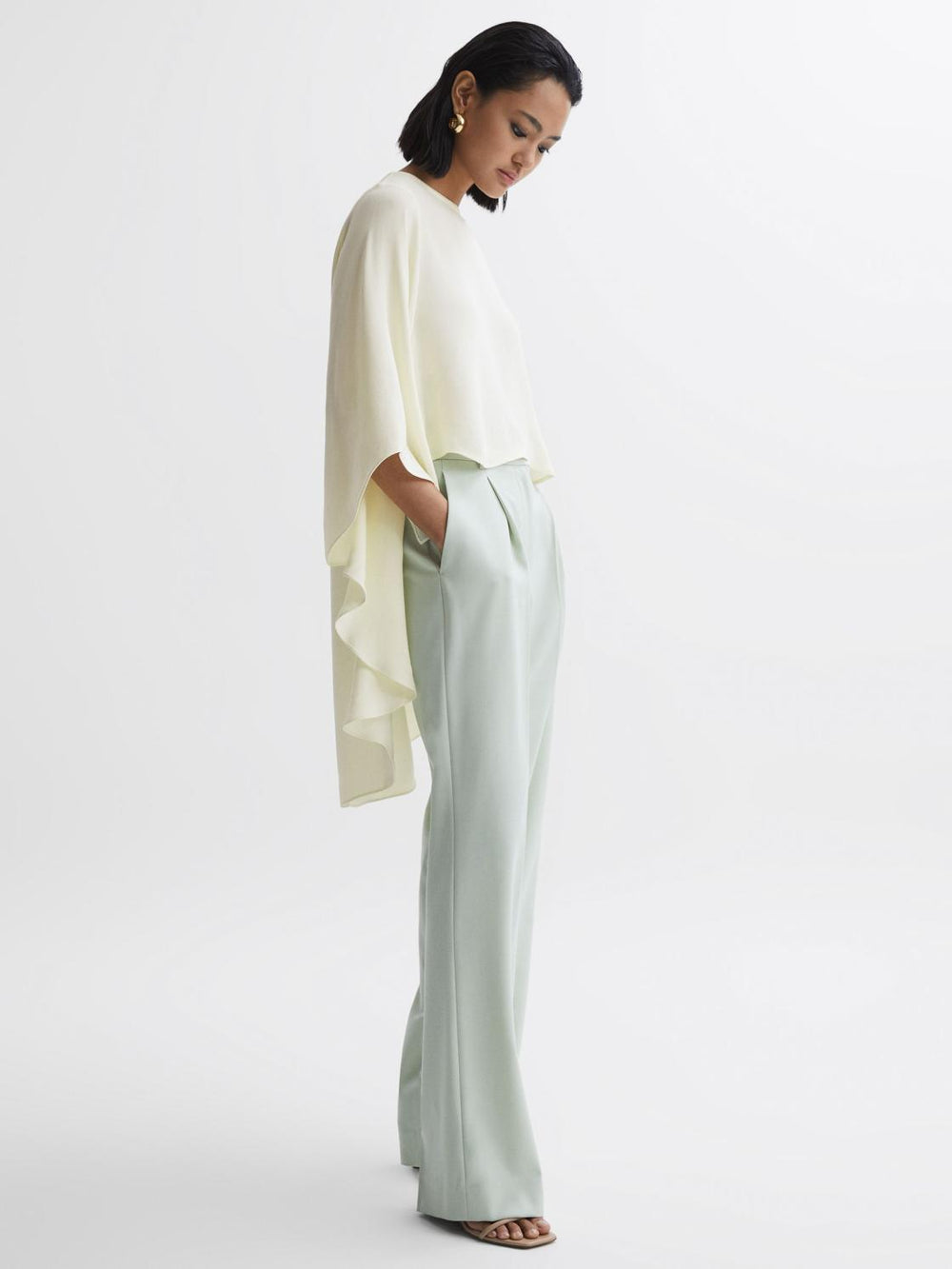 Reiss Tops | Liana Cape Crew Neck Blouse Ivory - Women