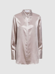 Reiss Tops | Lola Oversized Silk Button Through Shirt Champagne - Women
