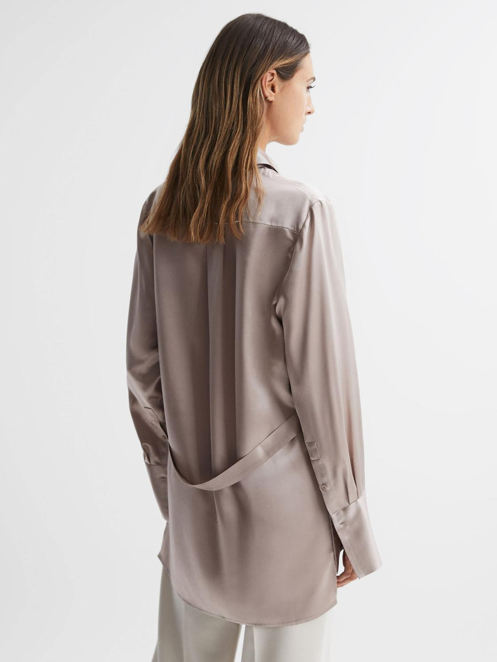 Reiss Tops | Lola Oversized Silk Button Through Shirt Champagne - Women