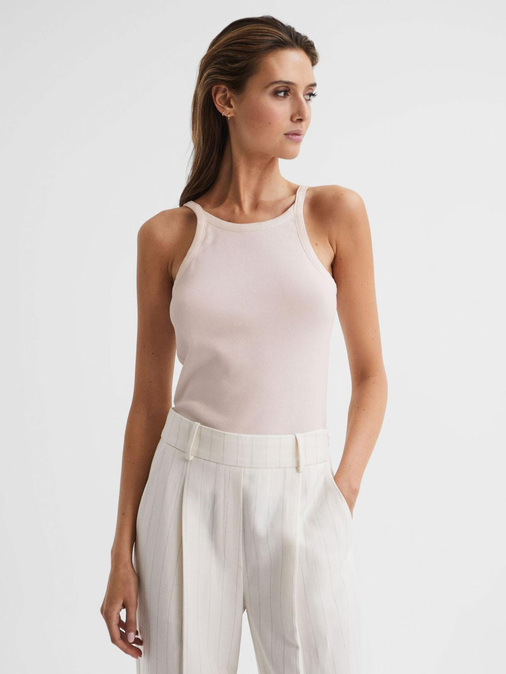 Reiss Tops | Louisa Crew Neck Ribbed Cami Vest Top Black - Women