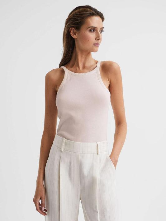 Reiss Tops | Louisa Crew Neck Ribbed Cami Vest Top Black - Women
