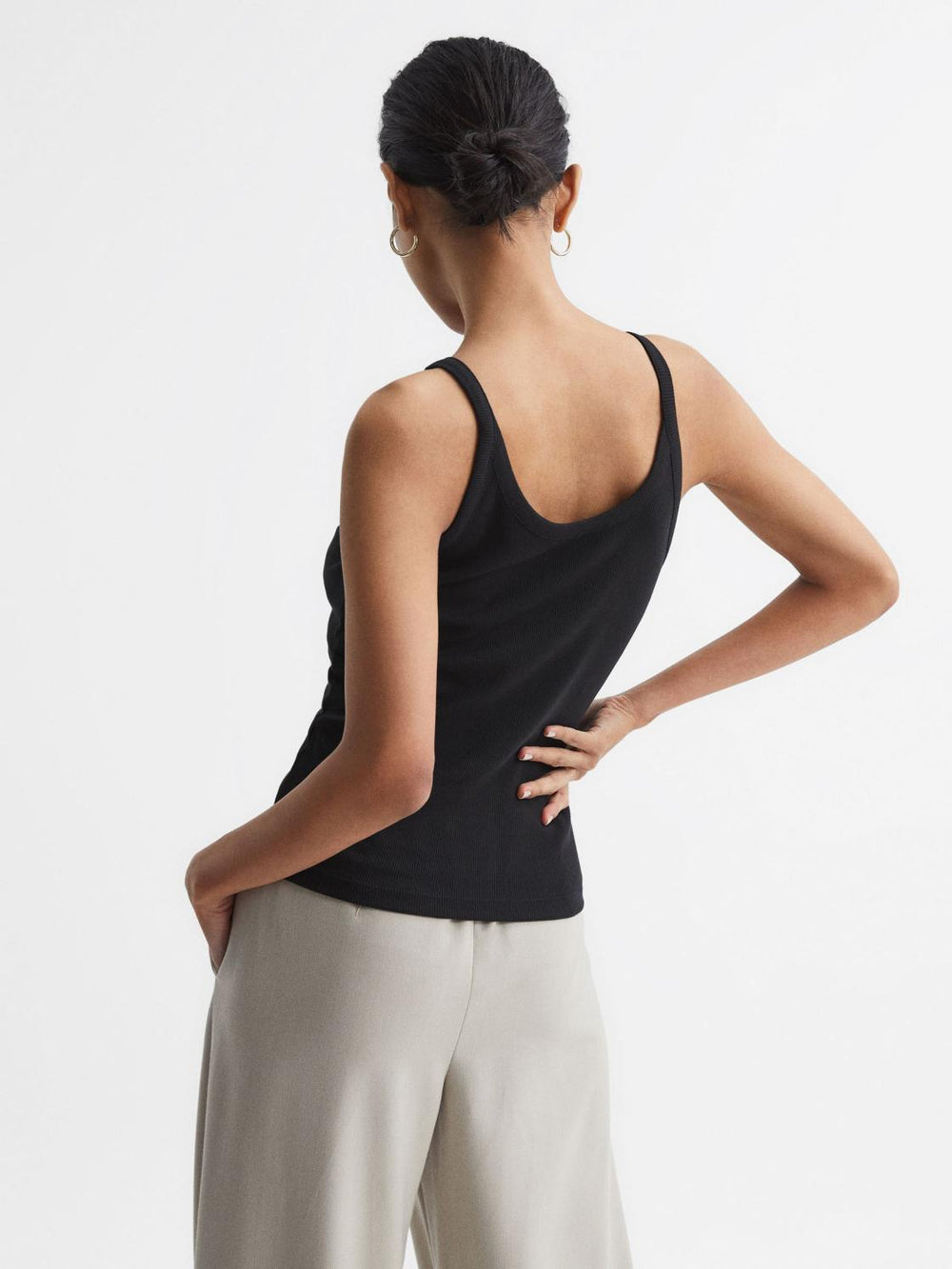 Reiss Tops | Louisa Crew Neck Ribbed Cami Vest Top Black - Women