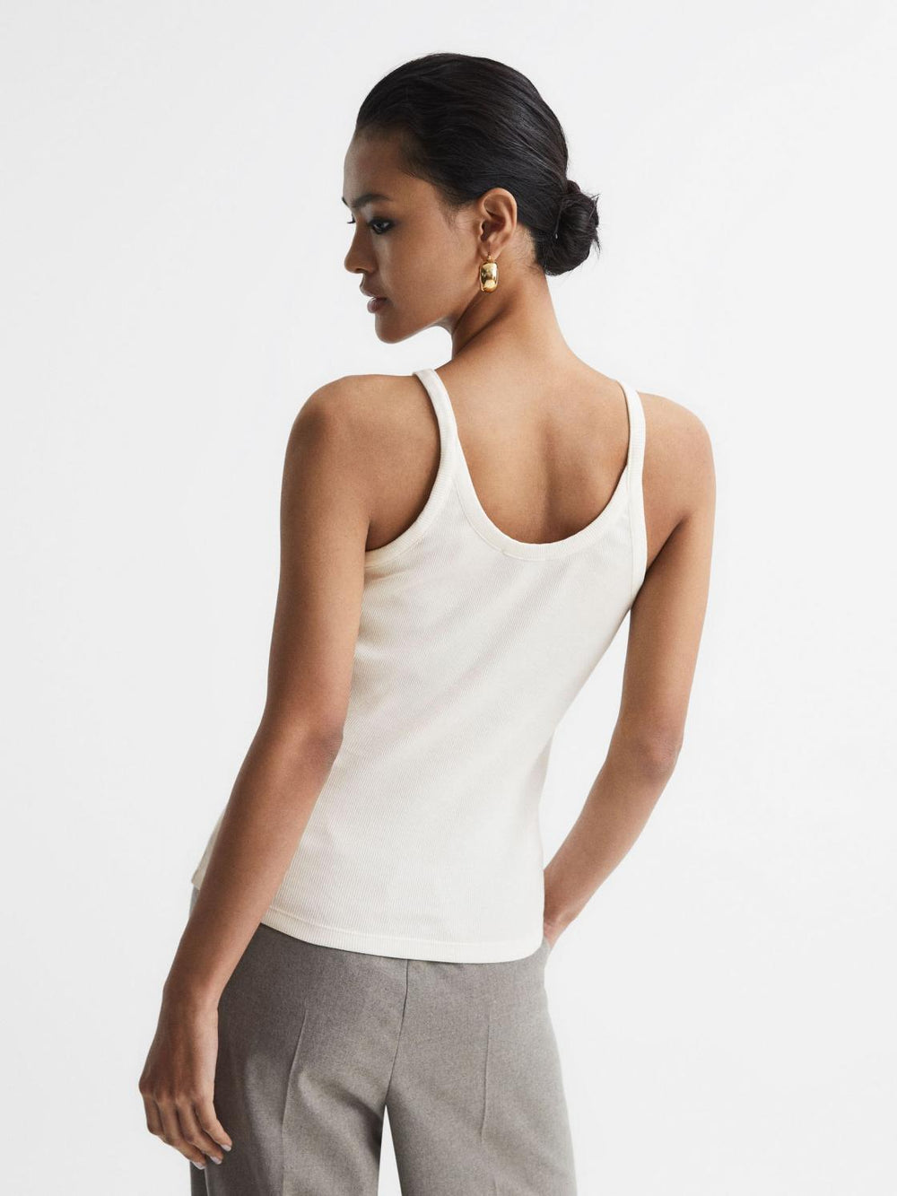 Reiss Tops | Louisa Crew Neck Ribbed Cami Vest Top Black - Women
