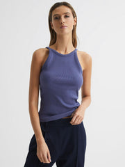 Reiss Tops | Louisa Crew Neck Ribbed Cami Vest Top Dusty Blue - Women