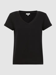 Reiss Tops | Luana Cotton Jersey V-Neck T-Shirt Black - Women