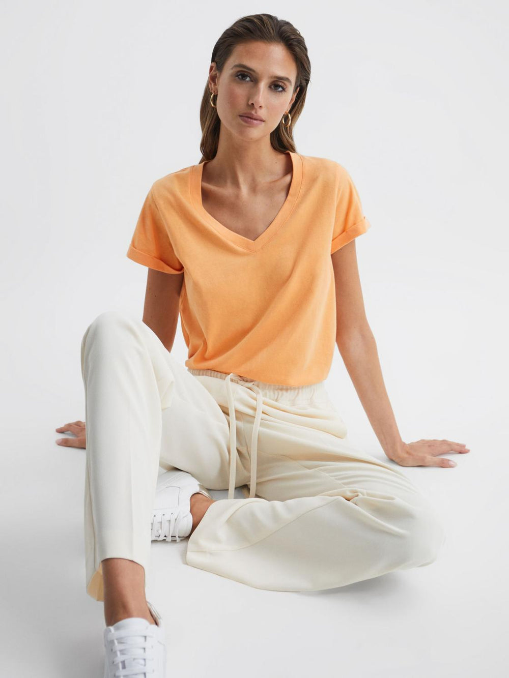 Reiss Tops | Luana Cotton Jersey V-Neck T-Shirt Black - Women