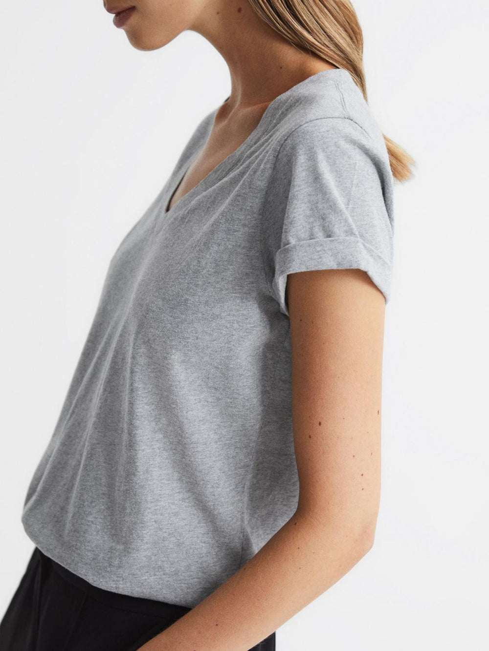 Reiss Tops | Luana Cotton Jersey V-Neck T-Shirt Black - Women