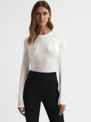 Reiss Tops | Mai Linen Long Sleeve T-Shirt Ivory - Women