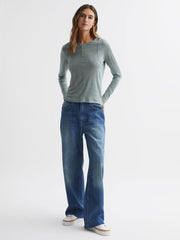 Reiss Tops | Mai Linen Long Sleeve T-Shirt Ivory - Women