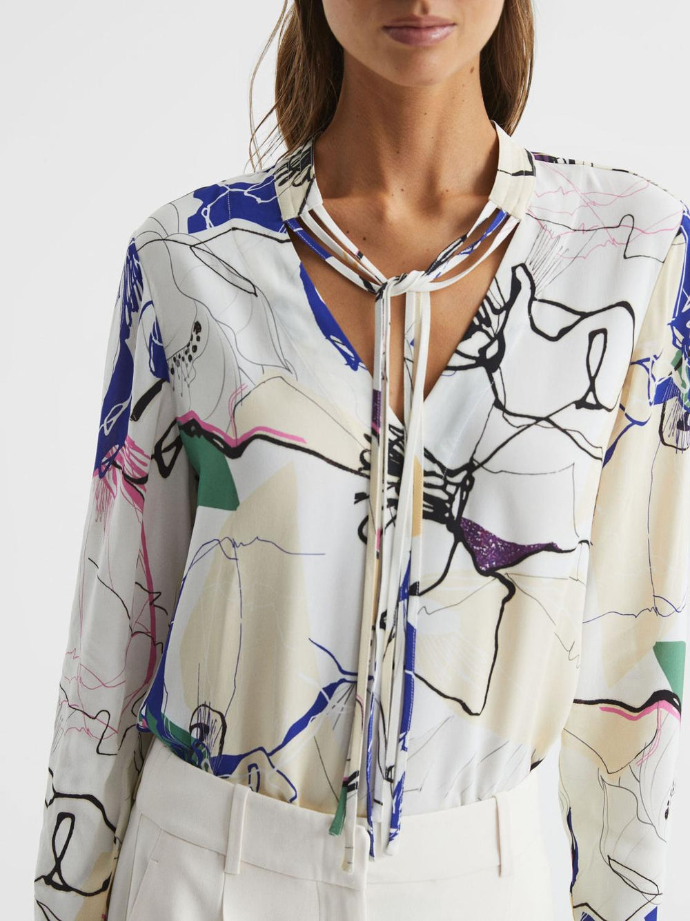 Reiss Tops | Mel V-Neck Printed Blouse Ivory - Women
