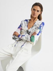 Reiss Tops | Mel V-Neck Printed Blouse Ivory - Women