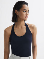 Reiss Tops | Molly Cotton Halter Neck Vest Navy - Women