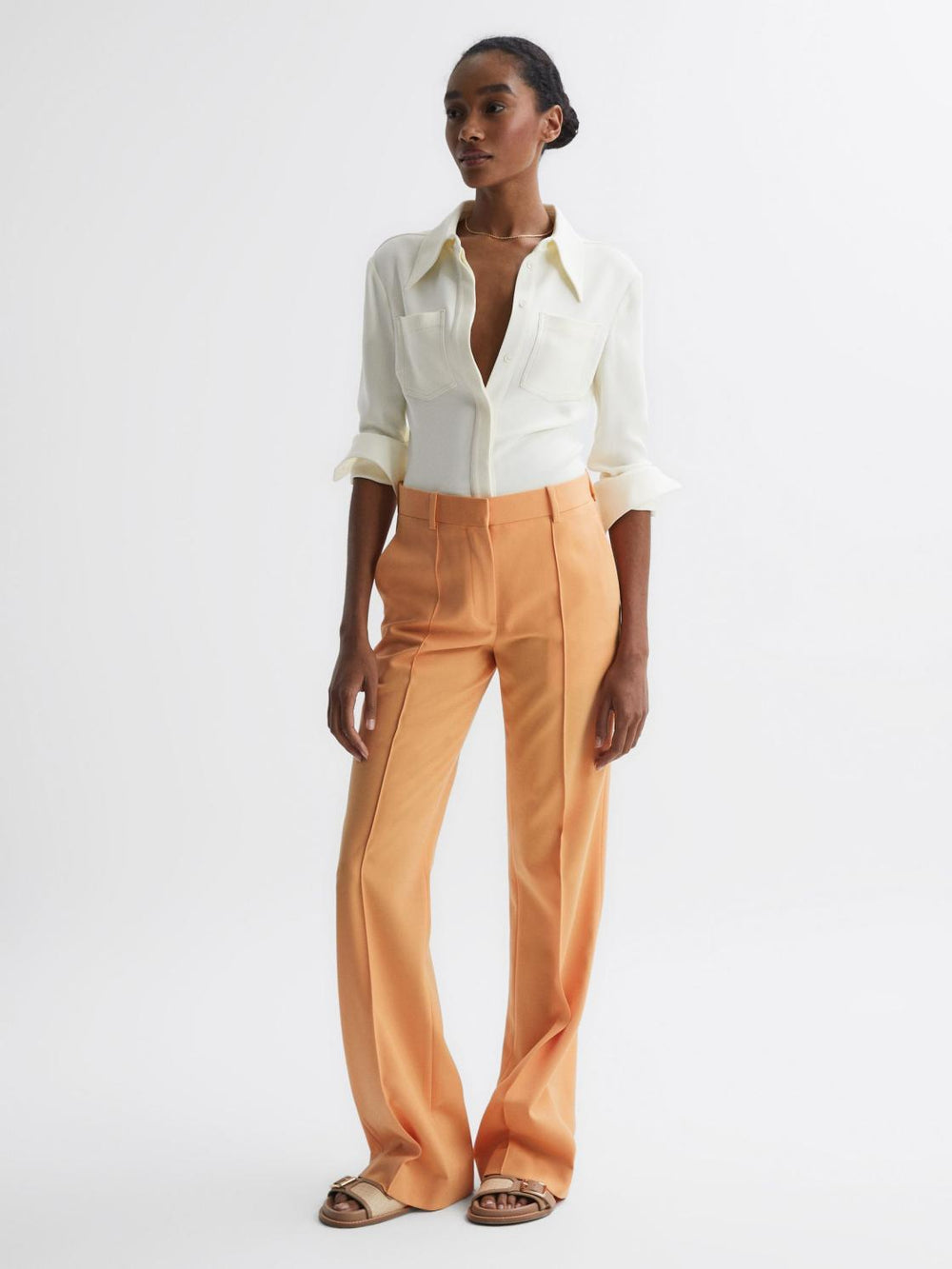 Reiss Tops | Natalia Stitch Detail Fitted Shirt Ivory - Women