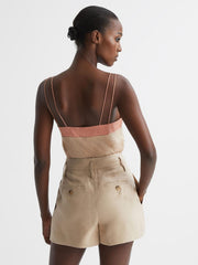 Reiss Tops | Payton Silk Blend Colourblock Vest Pink/nude - Women