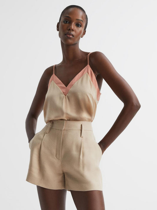 Reiss Tops | Payton Silk Blend Colourblock Vest Pink/nude - Women