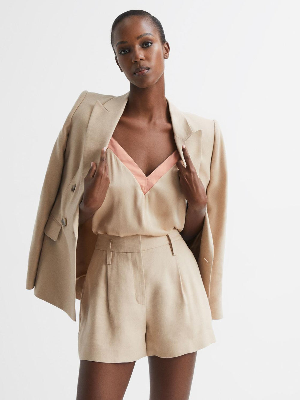 Reiss Tops | Payton Silk Blend Colourblock Vest Pink/nude - Women