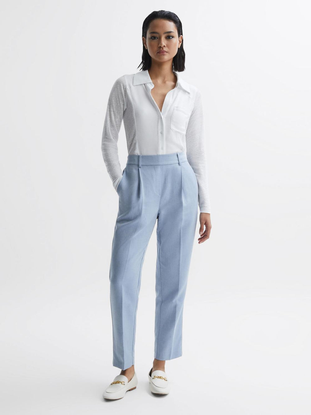 Reiss Tops | Phillipa Linen Sheer Button Through Shirt White - Women