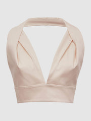 Reiss Tops | Rebecca Cropped V-Neck Open Back Top Nude - Women
