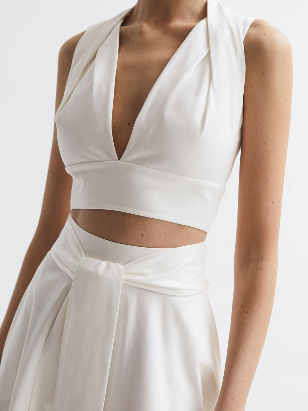 Reiss Tops | Rebecca Cropped V-Neck Open Back Top White - Women