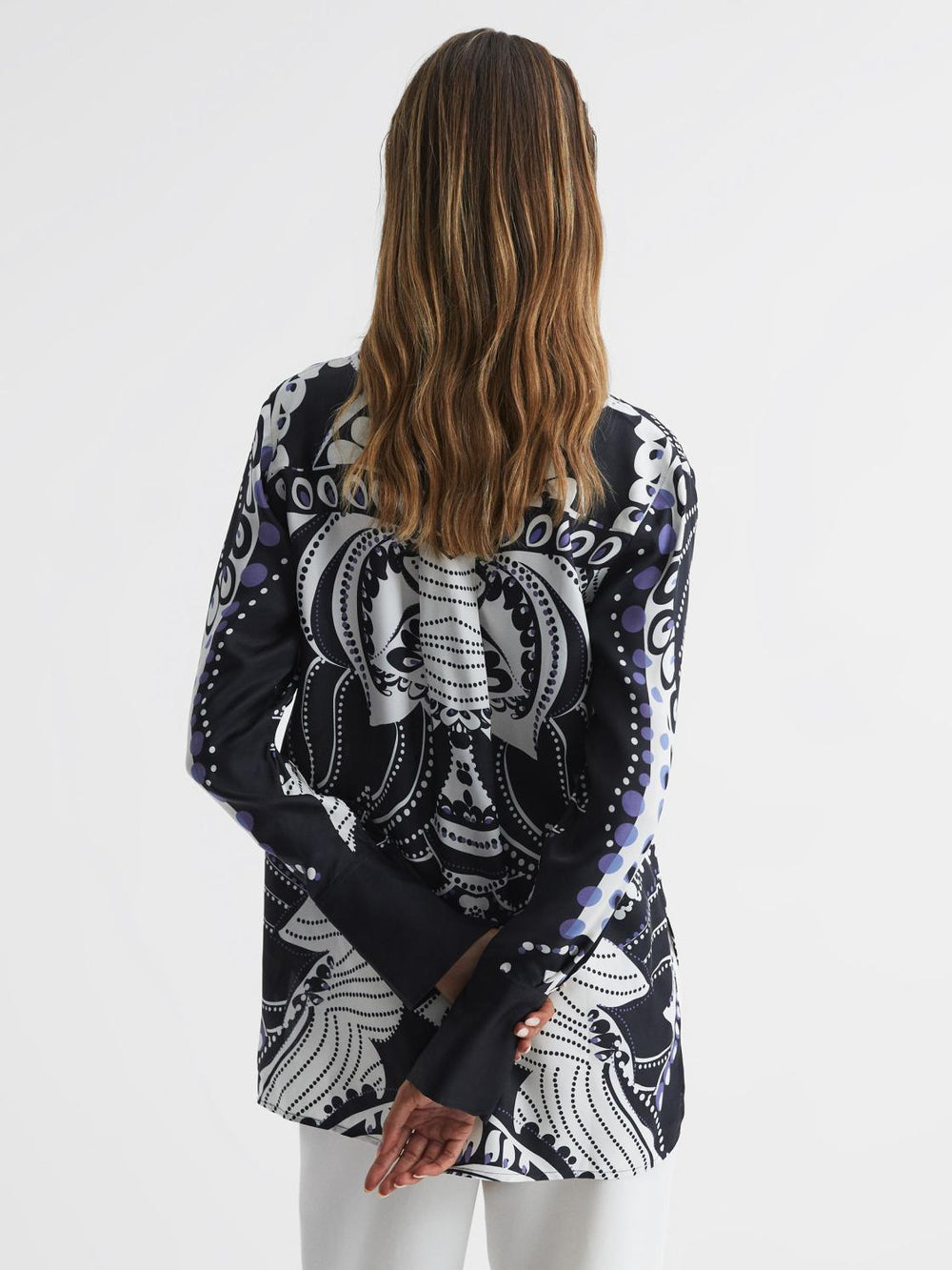 Reiss Tops | Rose Scarf Printed Shirt Navy/white - Women