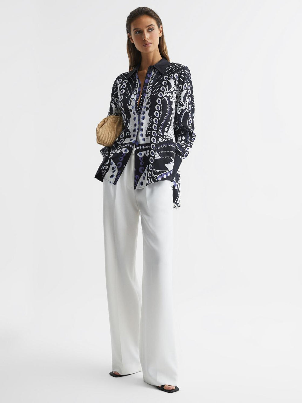 Reiss Tops | Rose Scarf Printed Shirt Navy/white - Women