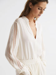 Reiss Tops | Rowan Lace V-Neck Blouse Cream - Women