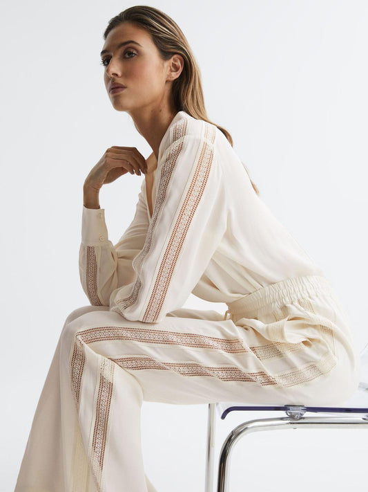 Reiss Tops | Rowan Lace V-Neck Blouse Cream - Women