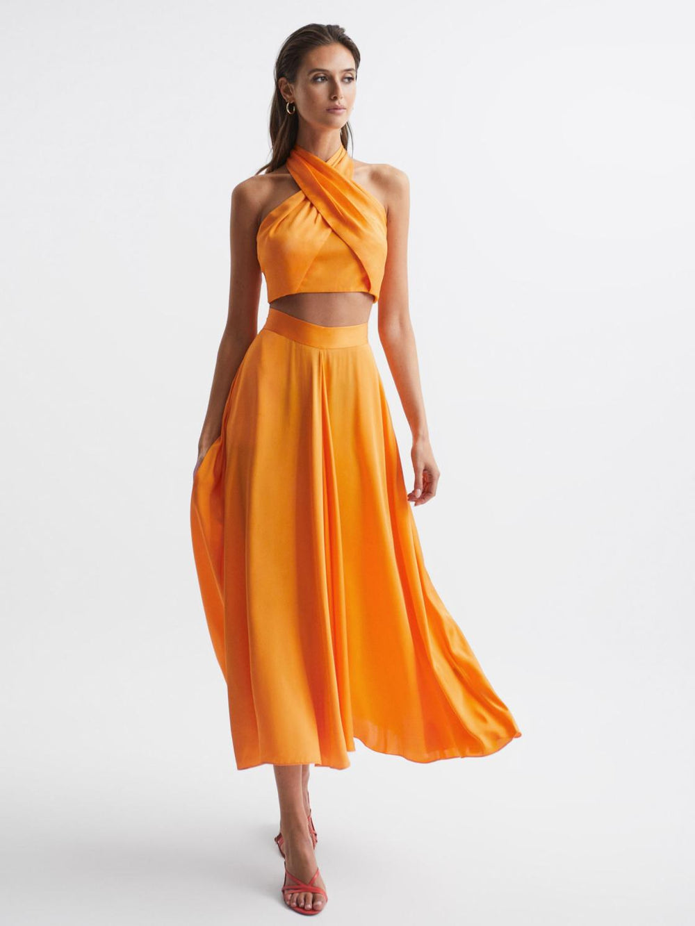 Reiss Tops | Ruby Cropped Halter Occasion Top Orange - Women