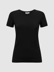 Reiss Tops | Sandy Fitted Cotton Crew Neck T-Shirt Black - Women