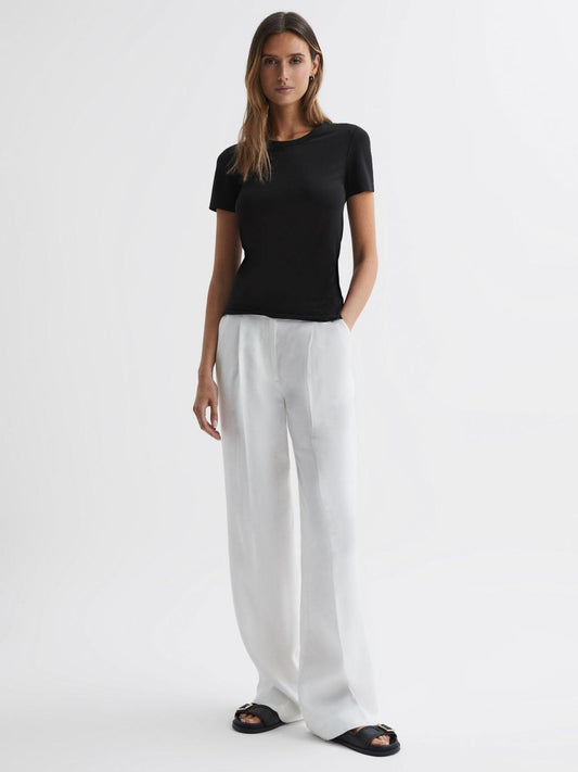 Reiss Tops | Sandy Fitted Cotton Crew Neck T-Shirt Black - Women