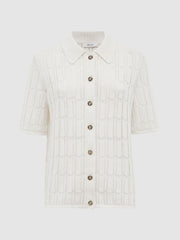 Reiss Tops | Savannah Short Sleeve Crochet Shirt Ivory - Women