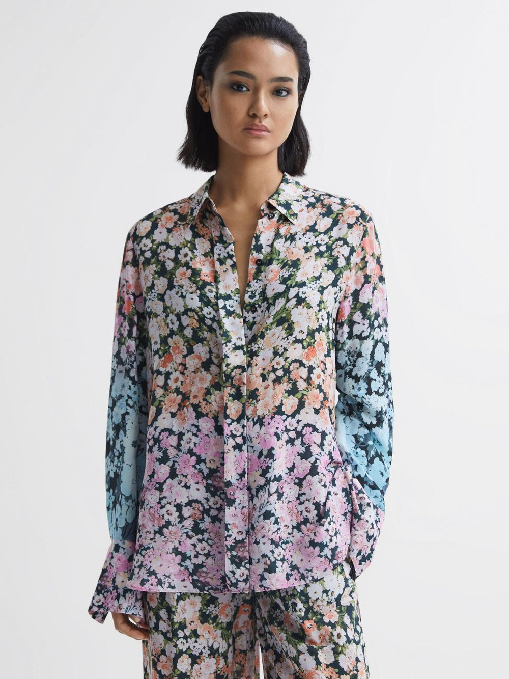Reiss Tops | Serena Floral Print Concealed Button Shirt Multi - Women
