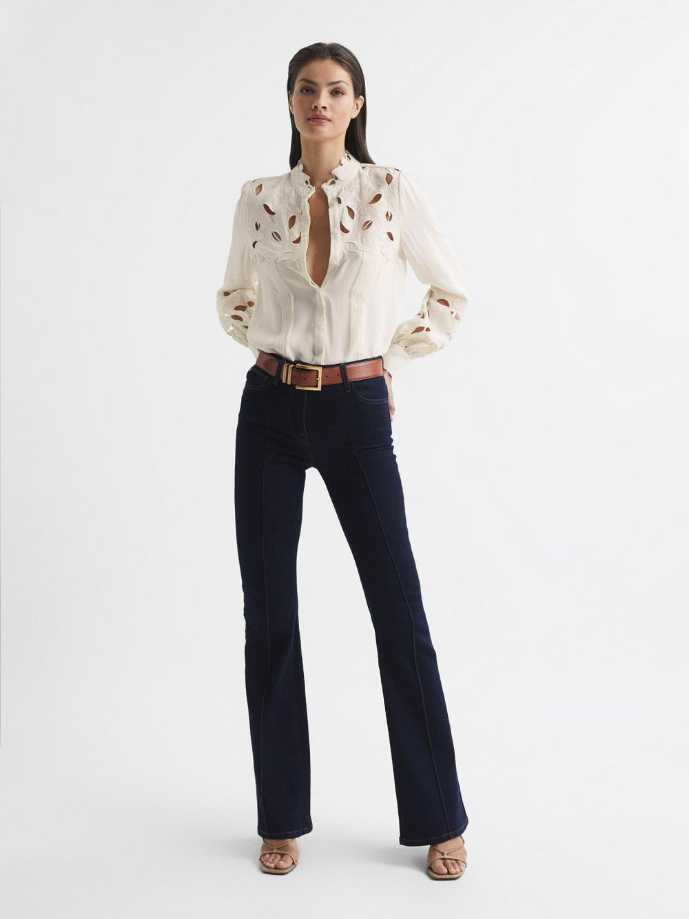 Reiss Tops | Sophie Lace Detail Shirt Blouse Cream - Women