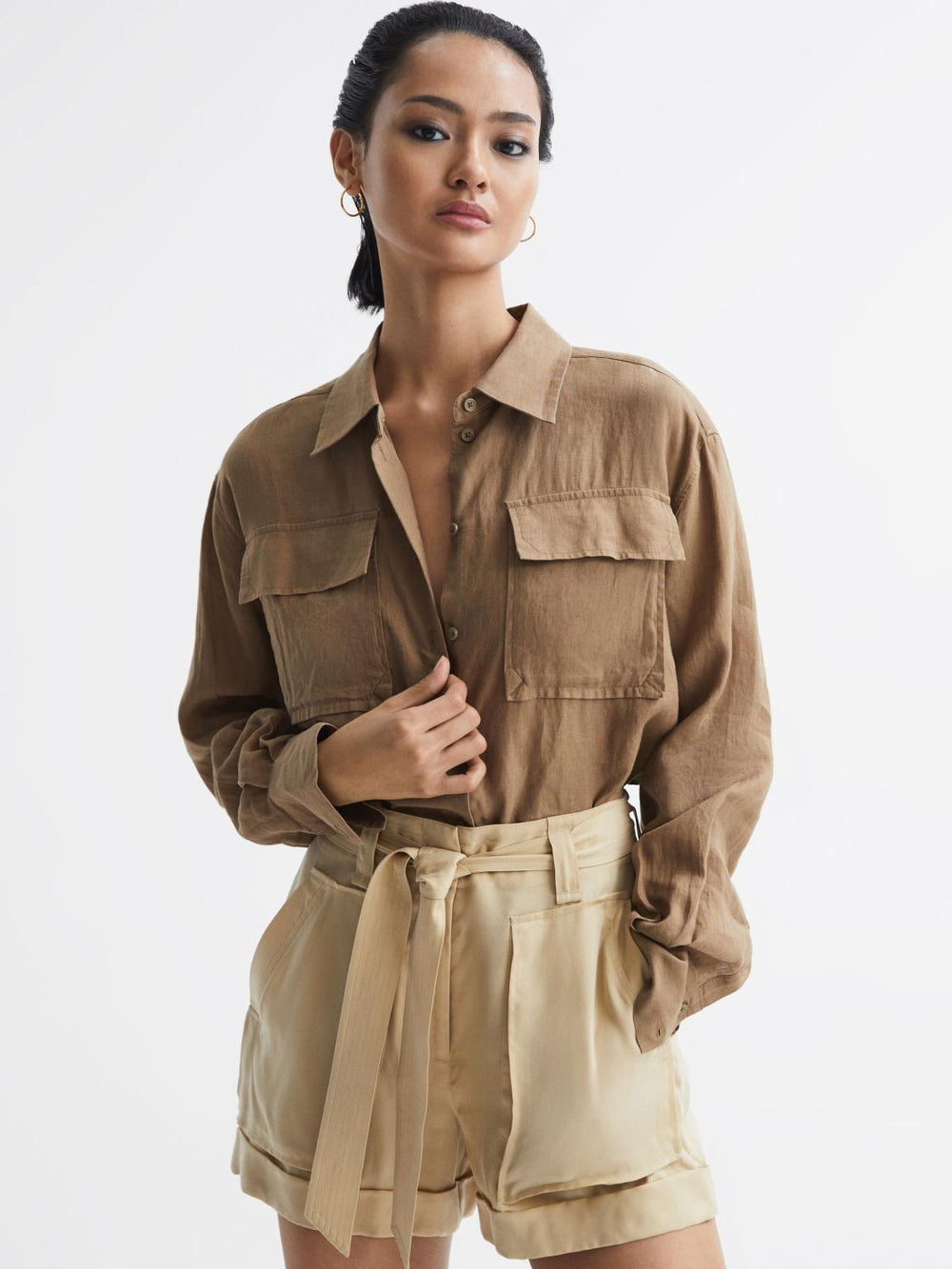 Reiss Tops | Soul Linen Safari Shirt Neutral - Women