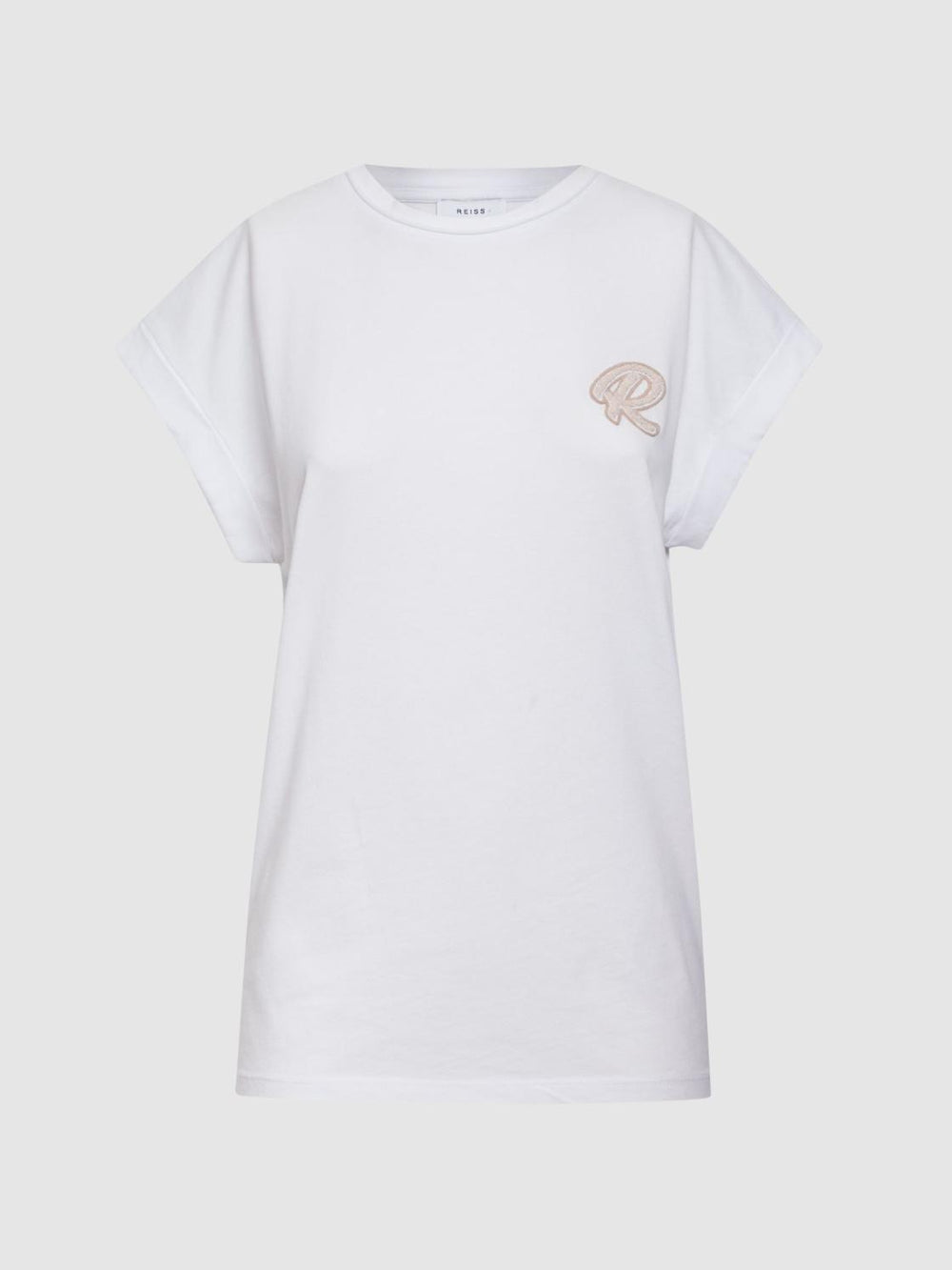 Reiss Tops | Tara Cotton Motif Crew Neck T-Shirt White - Women