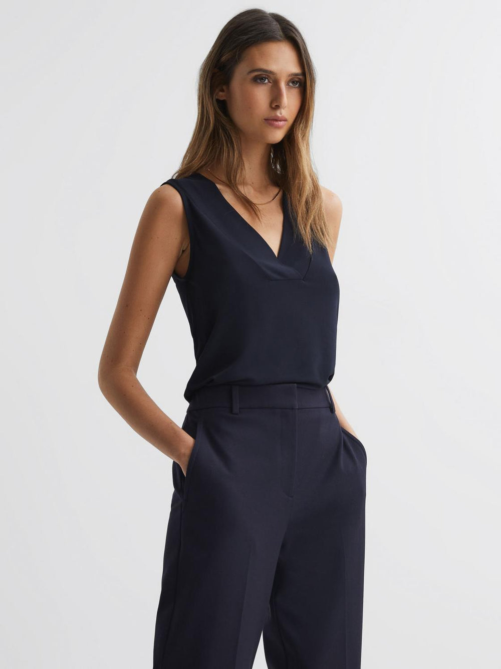 Reiss Tops | Taylor V-Neck Shell Blouse Navy - Women