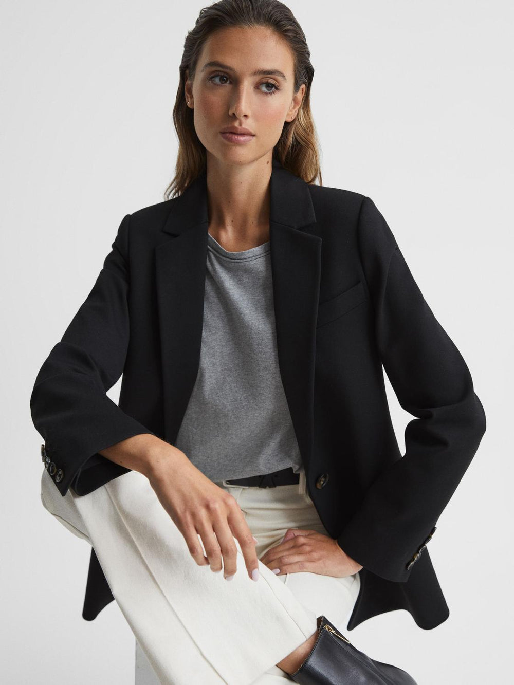 Reiss Tops | Tereza Crew T-Shirt Black - Women