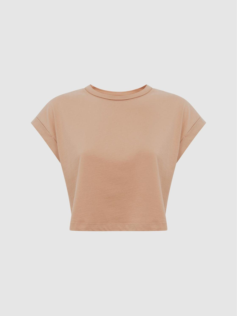 Reiss Tops | Terry Cotton Crew Neck Crop Top Camel - Women