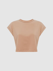 Reiss Tops | Terry Cotton Crew Neck Crop Top Camel - Women