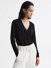 Reiss Tops | Tillie V-Neck Long Sleeve Blouse Black - Women