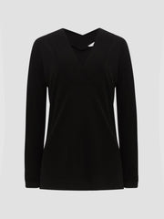 Reiss Tops | Tillie V-Neck Long Sleeve Blouse Black - Women