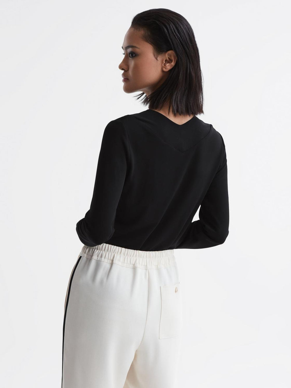 Reiss Tops | Tillie V-Neck Long Sleeve Blouse Black - Women