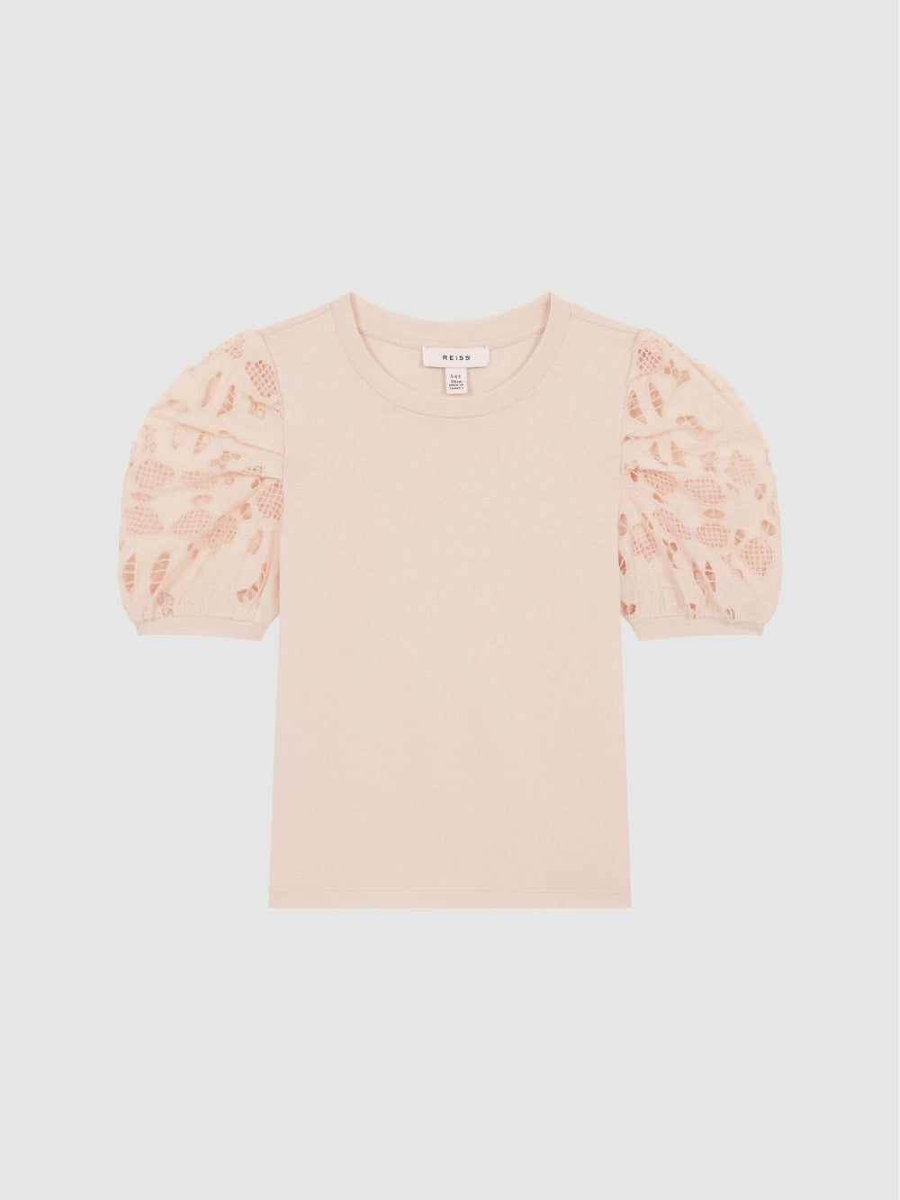 Reiss Tops & Tshirts | Alberta Floral Lace Puff Sleeve T-Shirt Pink - Children