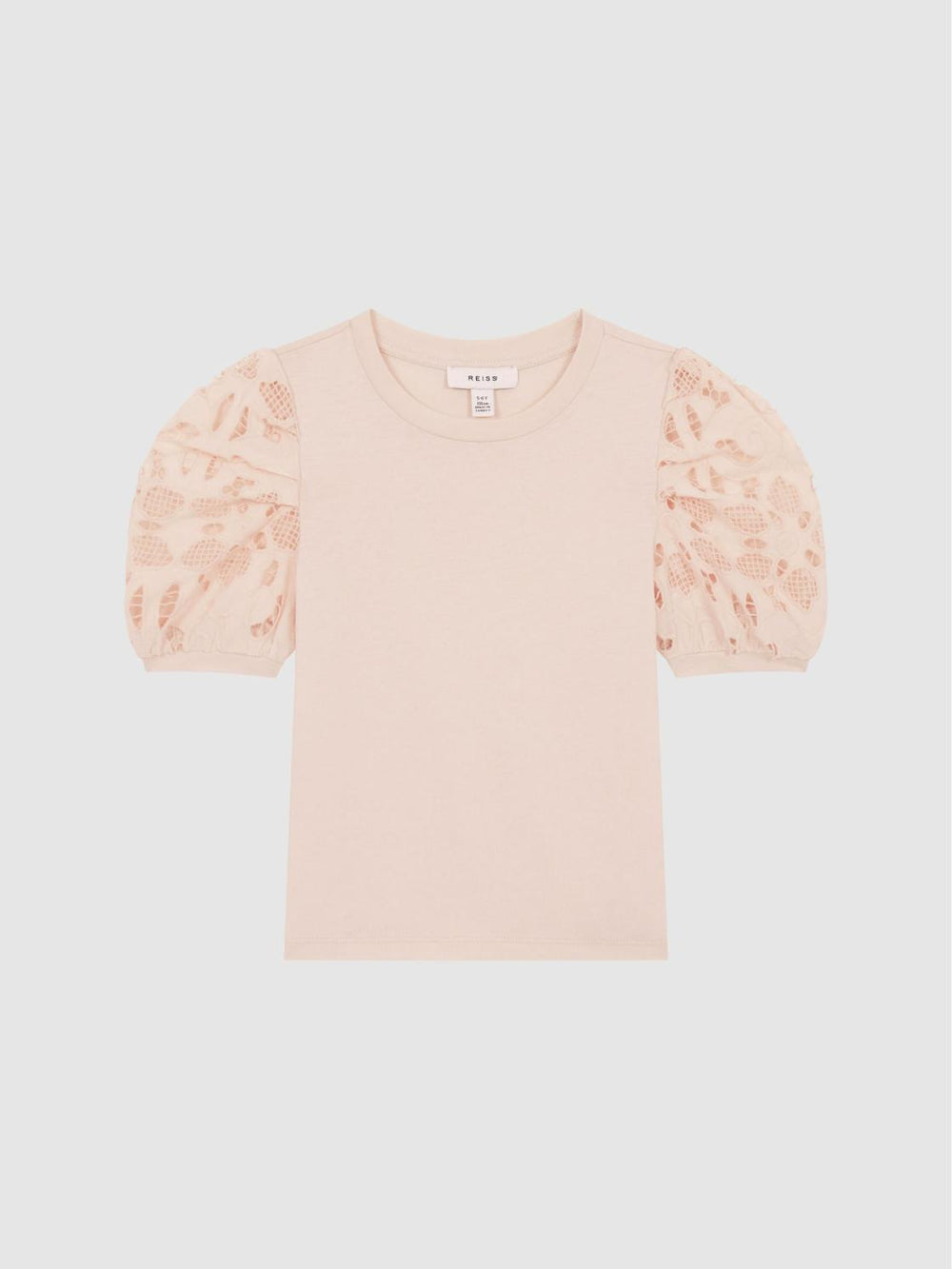 Reiss Tops & Tshirts | Alberta Floral Lace Puff Sleeve T-Shirt Pink - Children