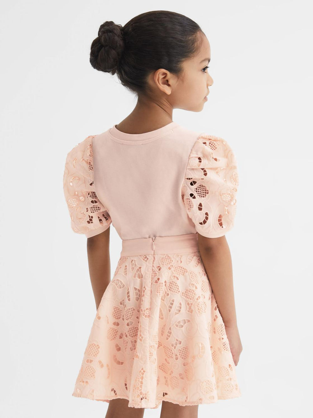 Reiss Tops & Tshirts | Alberta Floral Lace Puff Sleeve T-Shirt Pink - Children